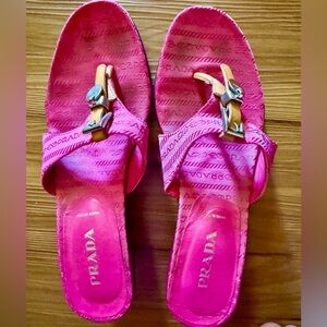 Vintage Prada Vintage Pink Jacquard Logo Slides Sandals with Silver Buckle sz 38